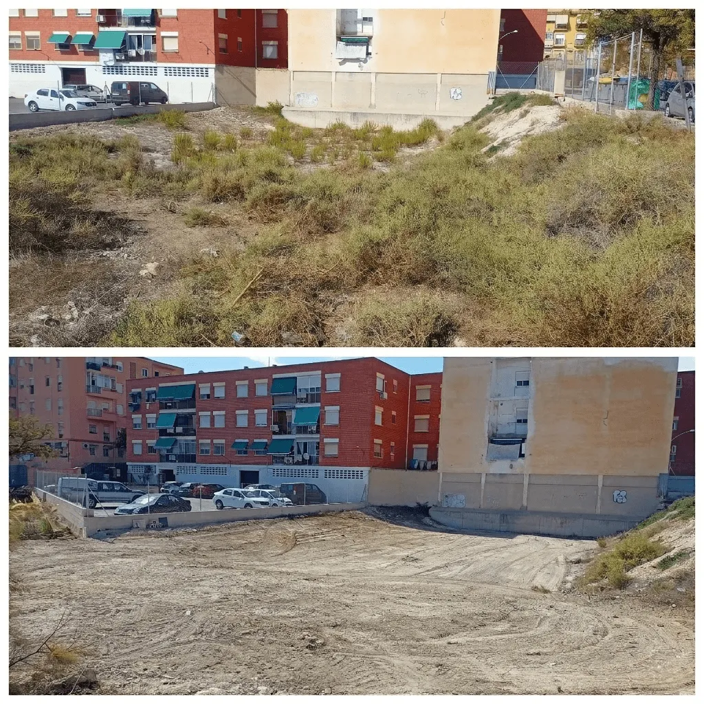 Antes y después de limpieza de terreno